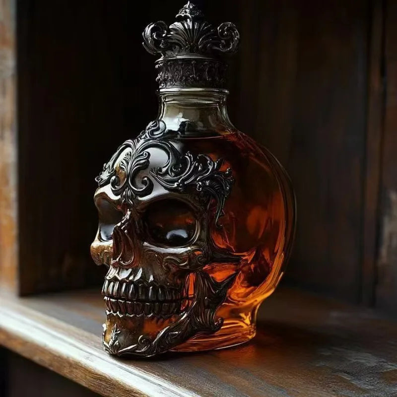 Skull Whiskey Bottle Decor – Vintage Skeleton Glass Bottle 🥃💀