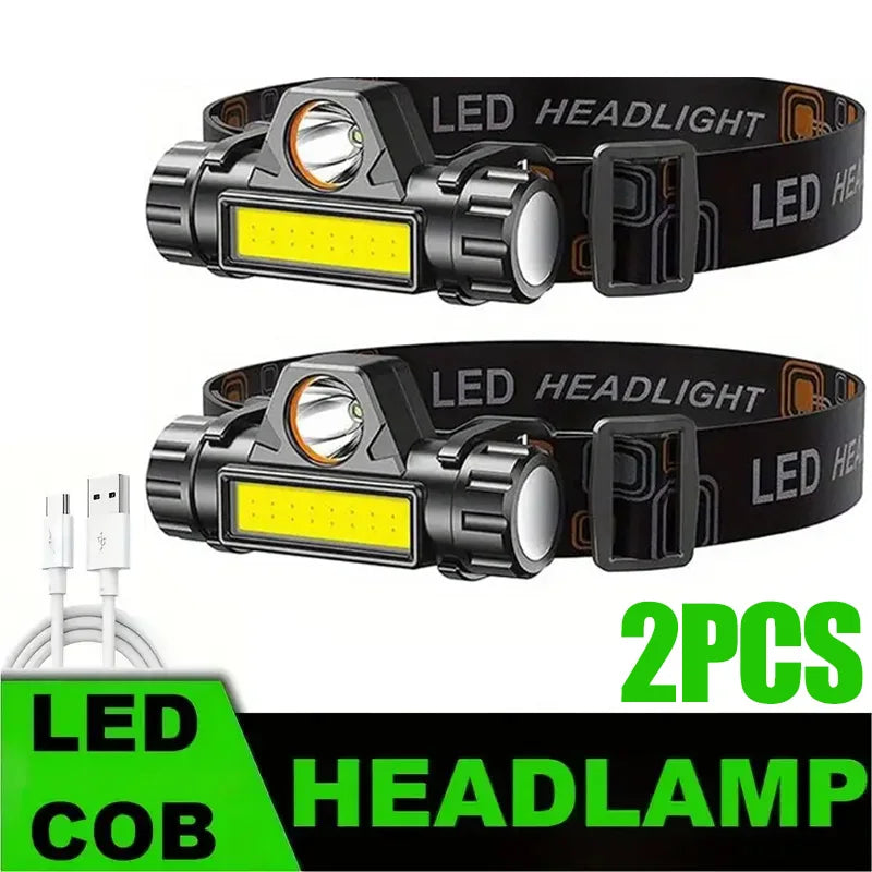 🔦 Rechargeable LED Headlamp – XP-G Q5 + COB, Adjustable Beam, Magnetic Base & USB Charging