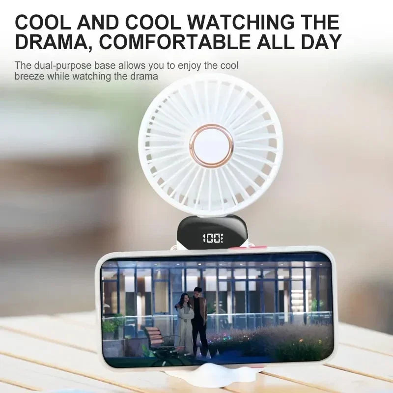 Portable Mini Fan – 5-Speed Rechargeable Handheld, Neck & Desktop Fan with LED Display, Phone Stand & 1800mAh Battery