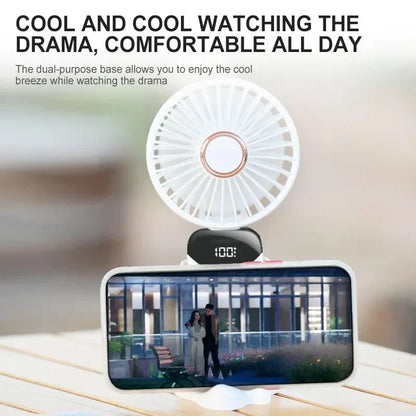 Portable Mini Fan – 5-Speed Rechargeable Handheld, Neck & Desktop Fan with LED Display, Phone Stand & 1800mAh Battery