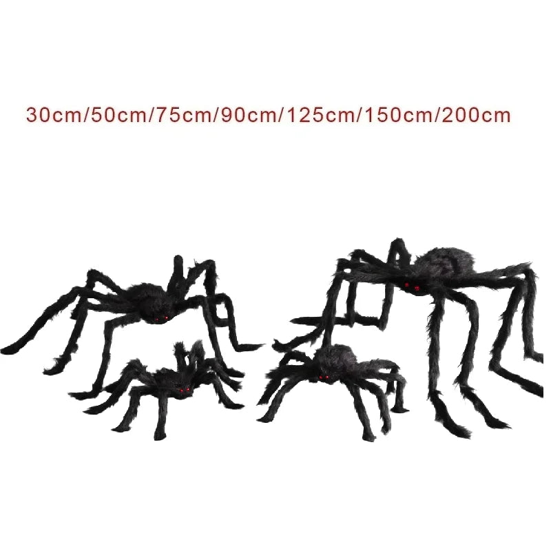 Giant Black Spider Halloween Decoration – 30–200cm Plush Outdoor Party Prop🕷️🎃