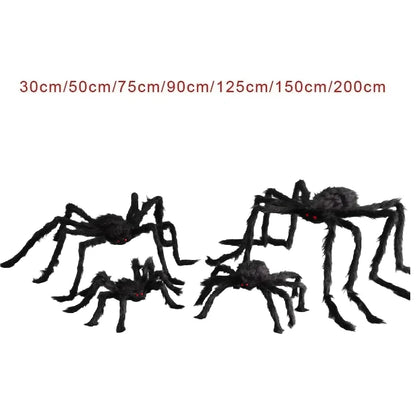 Giant Black Spider Halloween Decoration – 30–200cm Plush Outdoor Party Prop🕷️🎃
