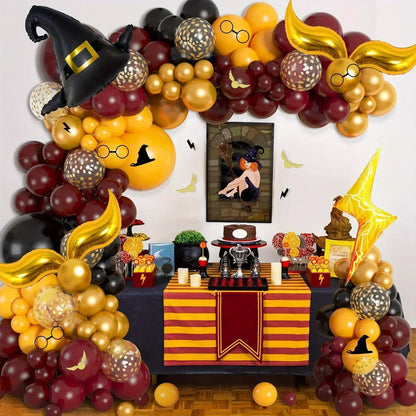 146PCS Magic School Balloon Arch Kit – Wizard Hat & Golden Snitch Balloon Garland for Birthday Parties, Halloween & Magical Celebrations