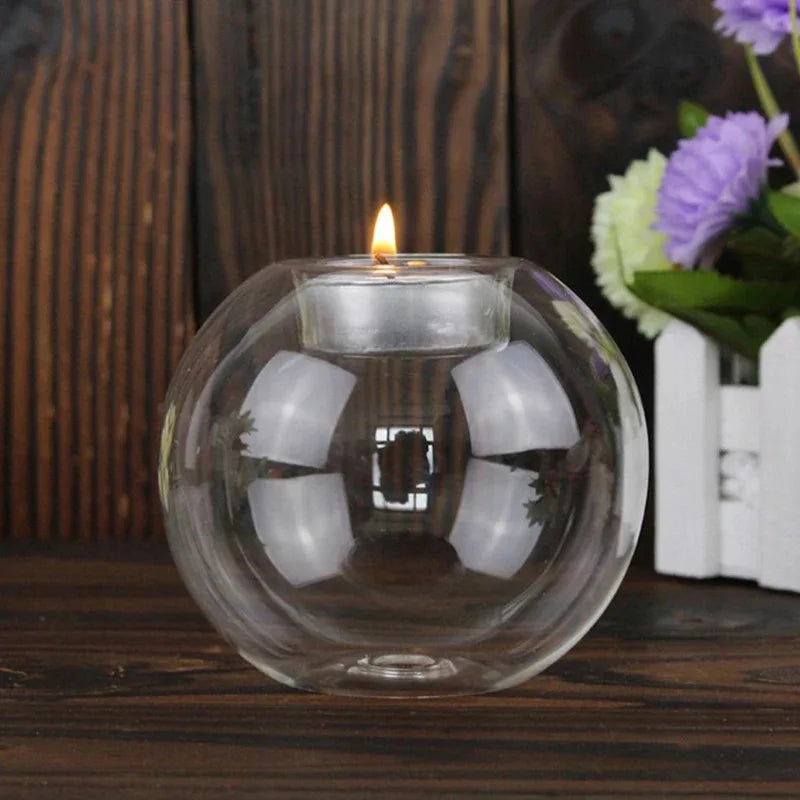 Elegant Round Glass Tealight Candle Holder – Minimalist European-Style Table Centerpiece for Home, Weddings & Parties