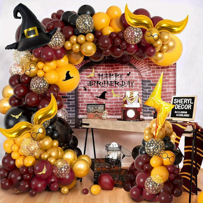 146PCS Magic School Balloon Arch Kit – Wizard Hat & Golden Snitch Balloon Garland for Birthday Parties, Halloween & Magical Celebrations