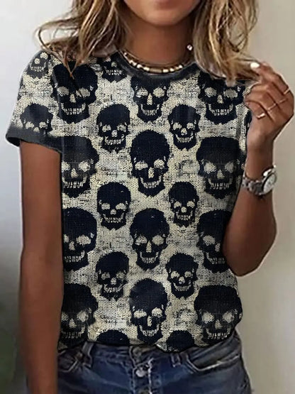 Women’s Halloween 3D Bloody Letter Print T-Shirt – Casual Short Sleeve Round Neck Top