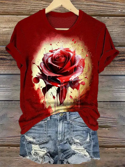Women’s Halloween 3D Bloody Letter Print T-Shirt – Casual Short Sleeve Round Neck Top