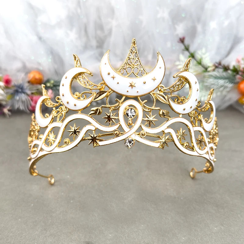 🌙 Gothic Moon & Star Tiara – Dark Queen Crown for Women | Celestial Vintage Headpiece 👑✨