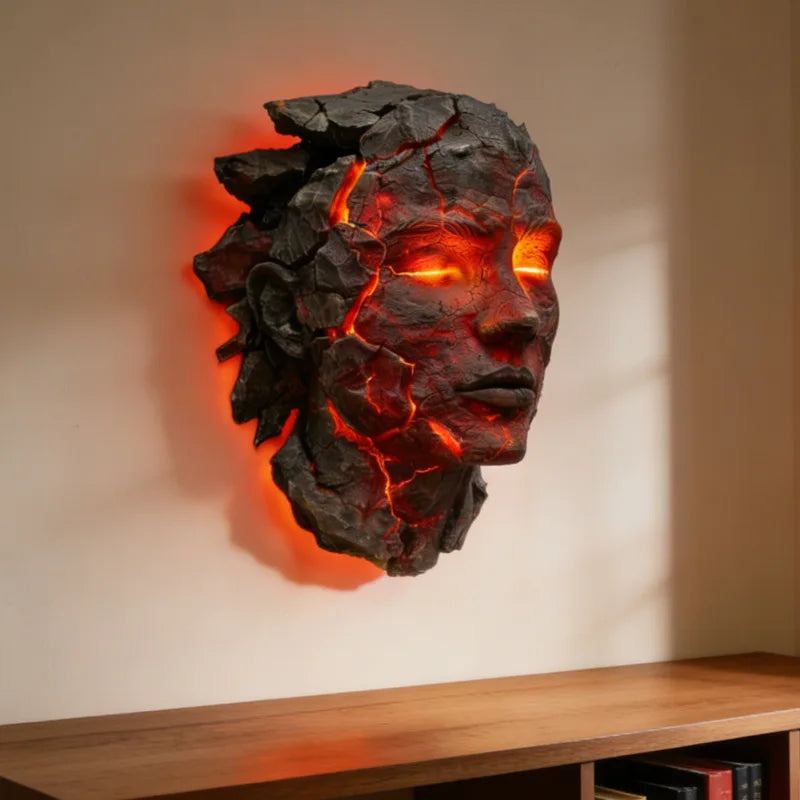 Cracked Soul Face Wall Light – Angel-Inspired Resin Wall Decor