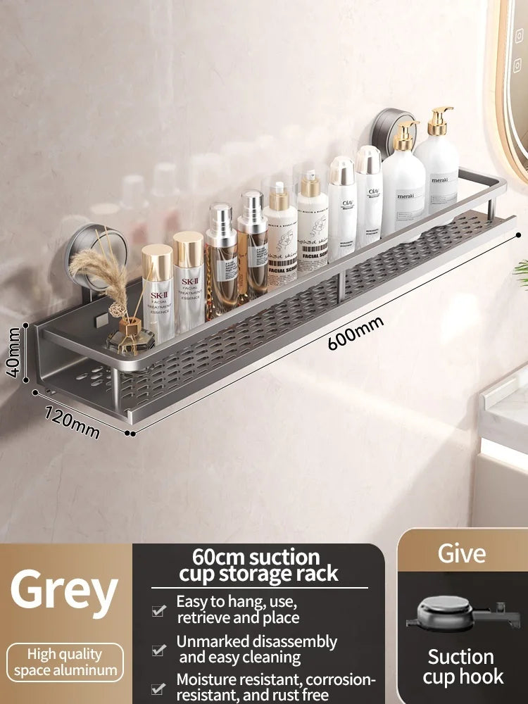 No-Drill Suction Cup Bathroom Shelf – Wall-Mounted Shower & Storage Organize