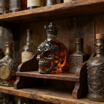 Skull Whiskey Bottle Decor – Vintage Skeleton Glass Bottle 🥃💀