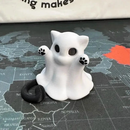 Cute Kitten Ghost Halloween Ornament – Mini Desktop Decor & Spooky Cat Figurine