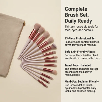 💄 13-Piece Makeup Brush Set – Soft Cosmetic Brushes with Storage Bag