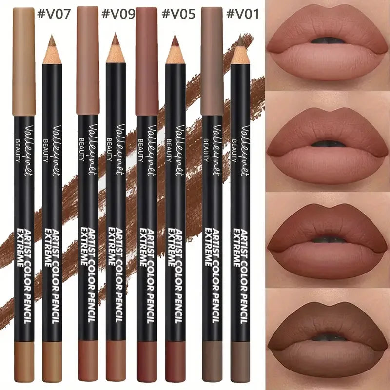 4-Piece Nude Brown Lip Liner Set – Long-Lasting Matte Waterproof Lip & Eye Makeup