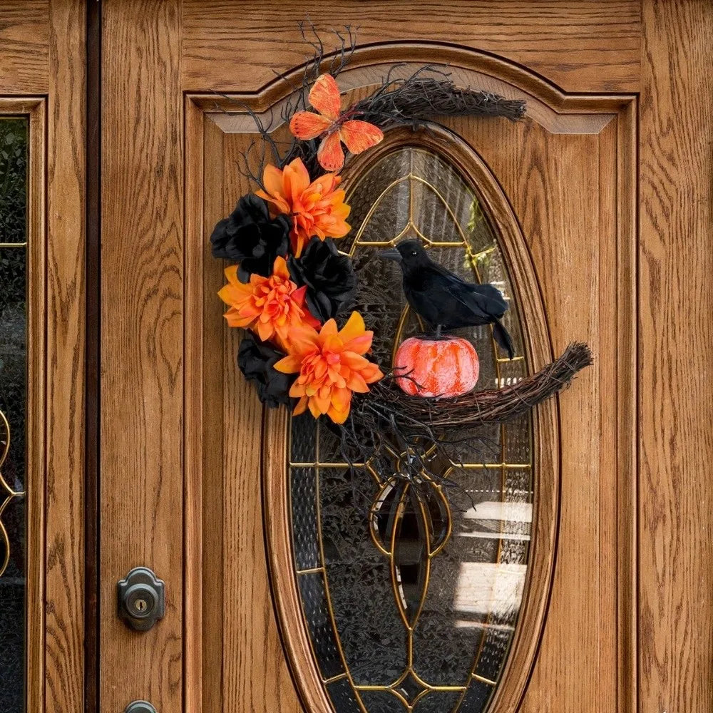 Gothic Halloween Moon Garland – Witch, Cat & Crow Door Decoration