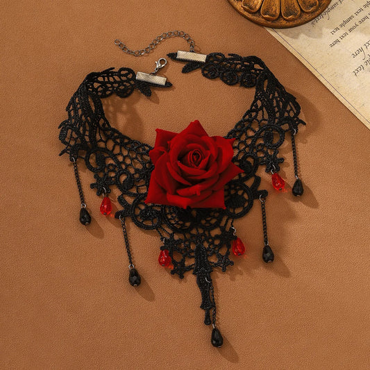 Gothic Lace Rose Choker Necklace – Neo-Gothic Women's Neck Accessory