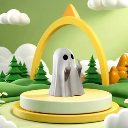 Cute Ghost Middle Finger Statue – Spooky Halloween Decor 👻🖕🎃