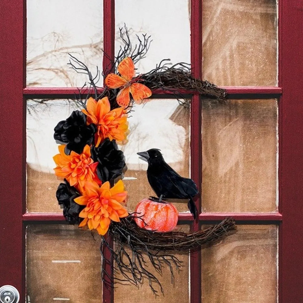 Gothic Halloween Moon Garland – Witch, Cat & Crow Door Decoration