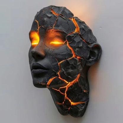 Cracked Soul Face Wall Light – Angel-Inspired Resin Wall Decor