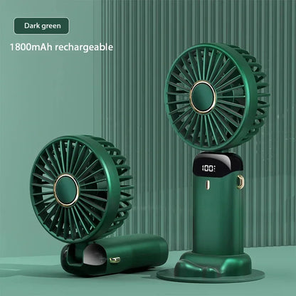 Portable Mini Fan – 5-Speed Rechargeable Handheld, Neck & Desktop Fan with LED Display, Phone Stand & 1800mAh Battery