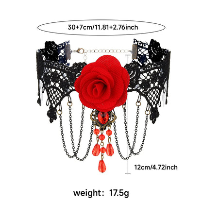 Gothic Lace Rose Choker Necklace – Neo-Gothic Women's Neck Accessory