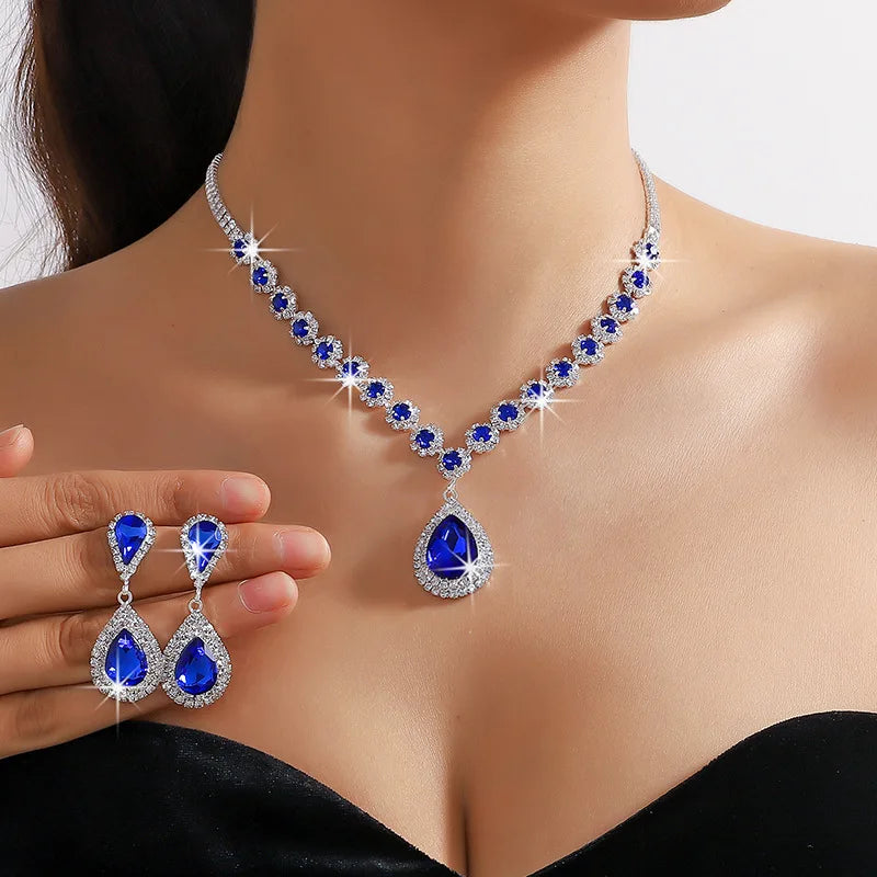 💎 Crystal Water Drop Necklace &amp; Earrings Set – Elegant Wedding Jewelry
