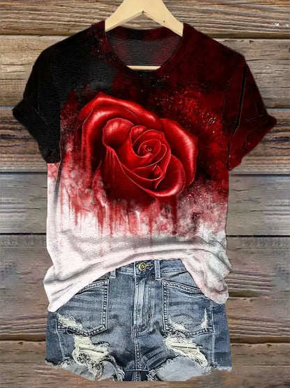 Women’s Halloween 3D Bloody Letter Print T-Shirt – Casual Short Sleeve Round Neck Top