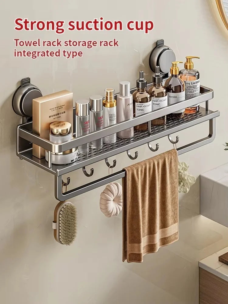 No-Drill Suction Cup Bathroom Shelf – Wall-Mounted Shower & Storage Organize
