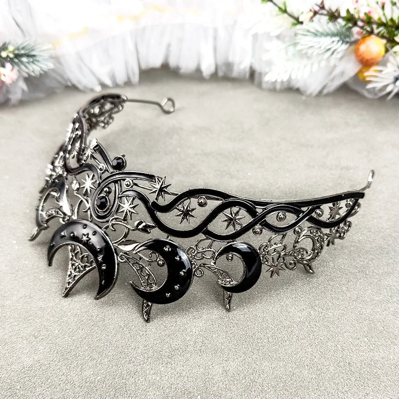 🌙 Gothic Moon & Star Tiara – Dark Queen Crown for Women | Celestial Vintage Headpiece 👑✨