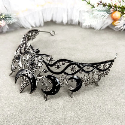 Gothic Black Moon Tiara – Dark Queen Celestial Crown for Women