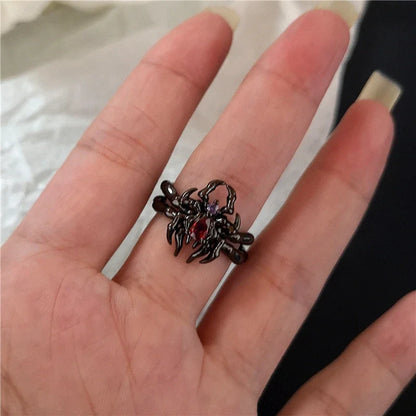 🖤 Gothic Red Crystal Heart Cross Ring Set – ❤️ Y2K Punk Geometric Open Rings for Women 💍