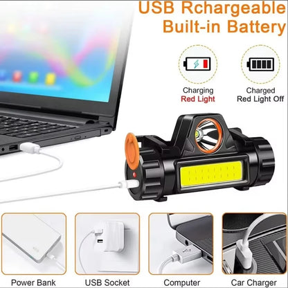 🔦 Rechargeable LED Headlamp – XP-G Q5 + COB, Adjustable Beam, Magnetic Base & USB Charging
