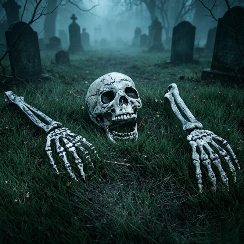 Halloween Skeleton Ground Stakes – Skull & Bone Hands Lawn Decorations
