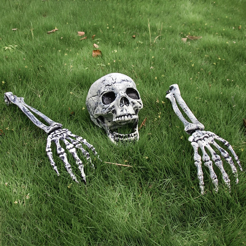 Halloween Skeleton Ground Stakes – Skull & Bone Hands Lawn Decorations