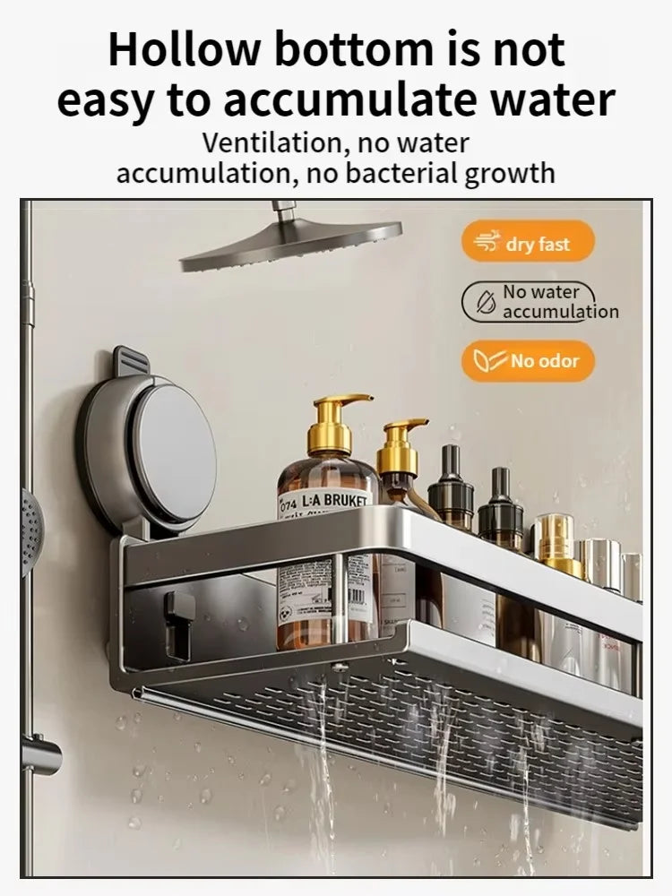 No-Drill Suction Cup Bathroom Shelf – Wall-Mounted Shower & Storage Organize