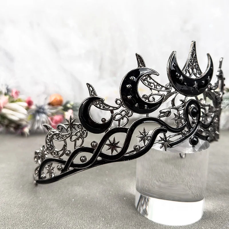 🌙 Gothic Moon & Star Tiara – Dark Queen Crown for Women | Celestial Vintage Headpiece 👑✨