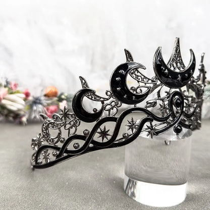 Gothic Black Moon Tiara – Dark Queen Celestial Crown for Women