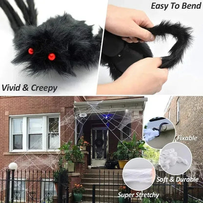 Giant Black Spider Halloween Decoration – 30–200cm Plush Outdoor Party Prop🕷️🎃