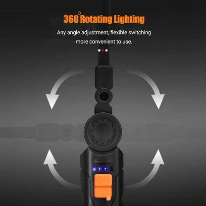 🔦 Portable COB LED Work Light – USB Rechargeable Flashlight with Magnetic Base, Hook & 360° Rotation