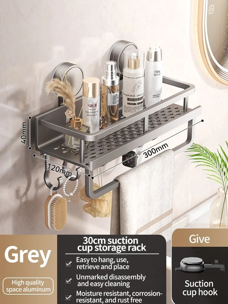 No-Drill Suction Cup Bathroom Shelf – Wall-Mounted Shower & Storage Organize