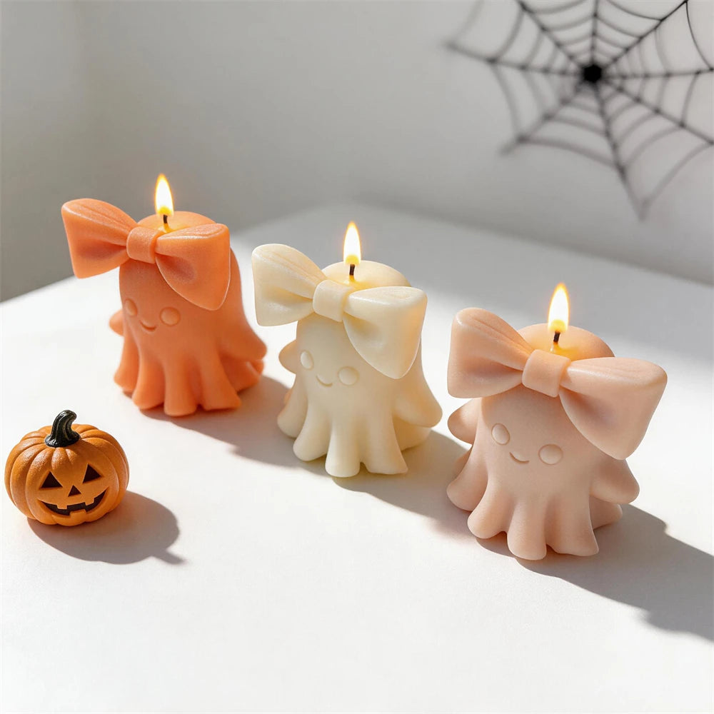 Cute Bowknot Ghost Silicone Candle Mold – Halloween DIY Craft 👻🎀