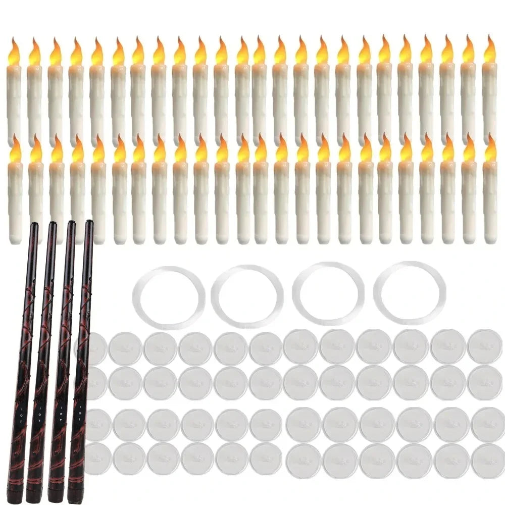 Floating LED Halloween Candles with Magic Wand – Flameless Flickering Hanging Candles 🕯️✨