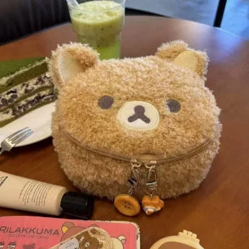 Cute Bear Plush Makeup Bag – Double-Layer Cosmetic Organizer with Mesh Pocket & Zipper