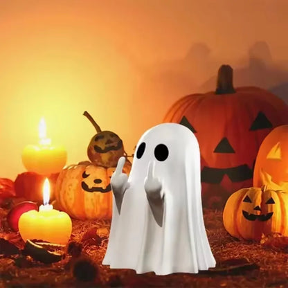 Cute Ghost Middle Finger Statue – Spooky Halloween Decor 👻🖕🎃