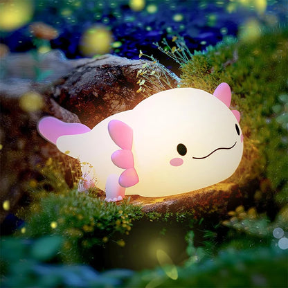 🦎 Cute Axolotl Silicone Night Light – Touch-Control LED Lamp with Rechargeable Battery