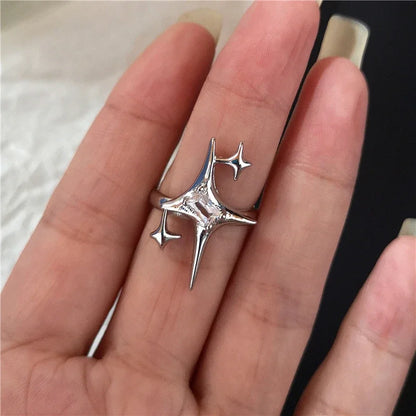 🖤 Gothic Red Crystal Heart Cross Ring Set – ❤️ Y2K Punk Geometric Open Rings for Women 💍