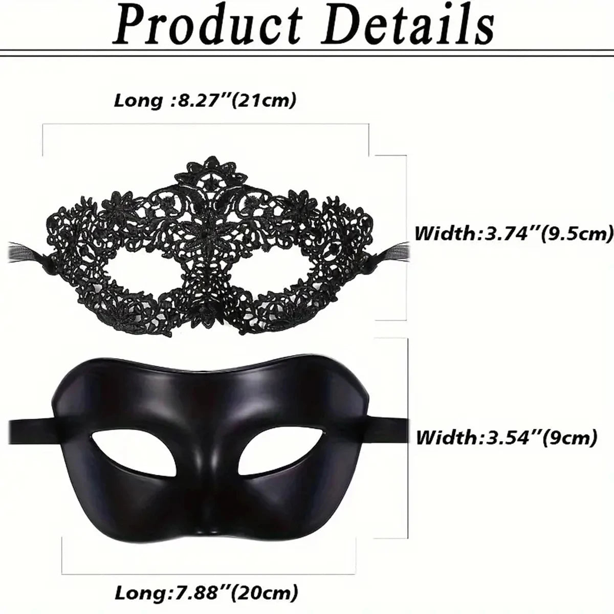 2-Piece Black Lace Masquerade Mask Set – Elegant Venetian Masks for Couples, Halloween & Costume Parties