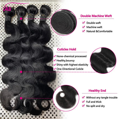 24–26 Inch Brazilian Body Wave Human Hair Bundles with HD Lace Closure – 3 Bundles + 1 Closure