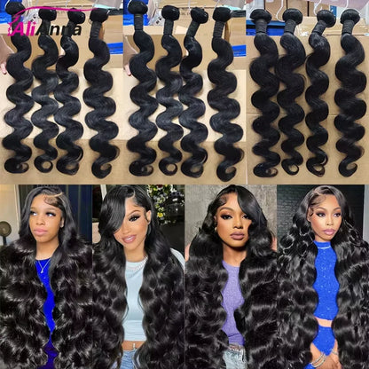 24–26 Inch Brazilian Body Wave Human Hair Bundles with HD Lace Closure – 3 Bundles + 1 Closure