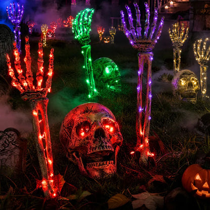 Halloween LED Skeleton Hands & Skull – Lighted Horror Yard Decorations for Outdoor & Indoor Parties
